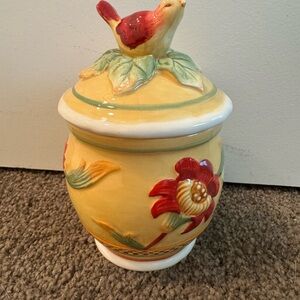 Fitz And Floyd "Bellacara" Red Bird Pottery, Condiment Jar, 2008, With Box